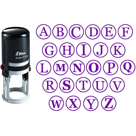 Custom A-Z Alphabet Stamp in Violet Ink Monogram Round Rubber Stamp Self Inking Initial Stamp SHINY Mini Stamper 20 mm