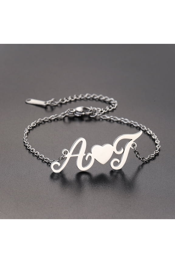 Custom A-Z Initials Letter Bracelet Personalized Stainless Steel Handmade Heart Alphabet Chain Bangle Couple Jewelry Gift