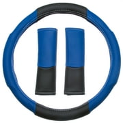 Custom Accessories 3 Piece Contour Lux Black and Blue Steering Wheel Cover