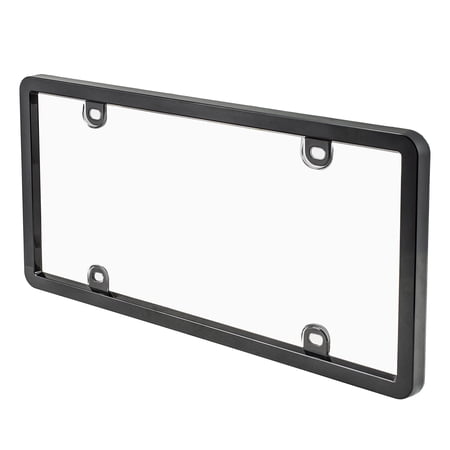 Custom Accessories Deluxe Heavy-Duty Metal License Plate Frame and Cover, Clear-Black