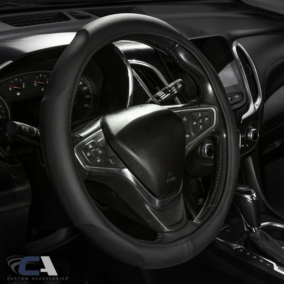 Custom Accessories Contour-Grip Vegan Leather Steering Wheel Cover, Black, Fits 14.5-15.5 in
