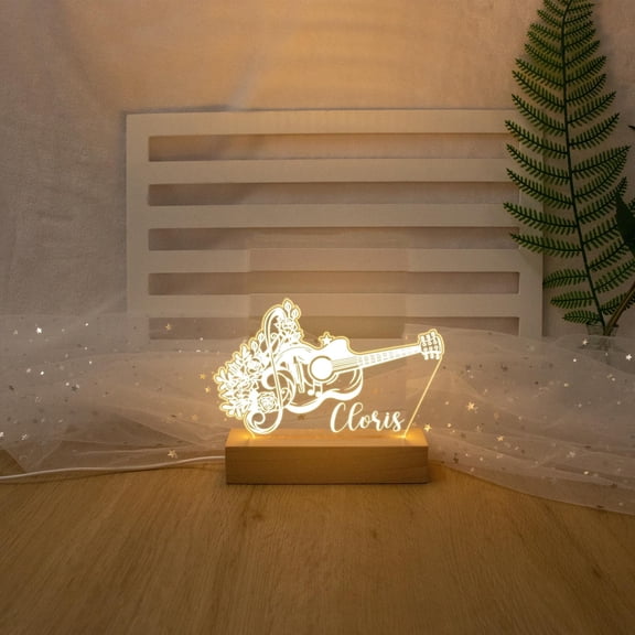 Custom Acoustic Guitar Name Night Light, Flat 2D Acrylic Printed, Musical Instrument Pattern, Unique Gift For Guitarist