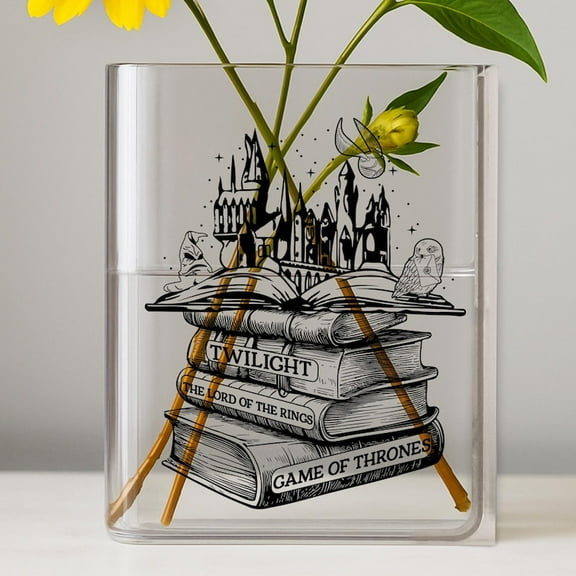 Custom Acrylic Book Vase, Personalized Book Lover Decor, Unique vase, Eco-Friendly Book Shaped Vase, Gift for Readers, Garden Lover.