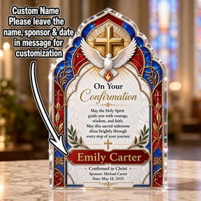 Custom Acrylic Plaque Confirmation Stained Glass Acrylic Desk Display for Catholic Milestone Gift
