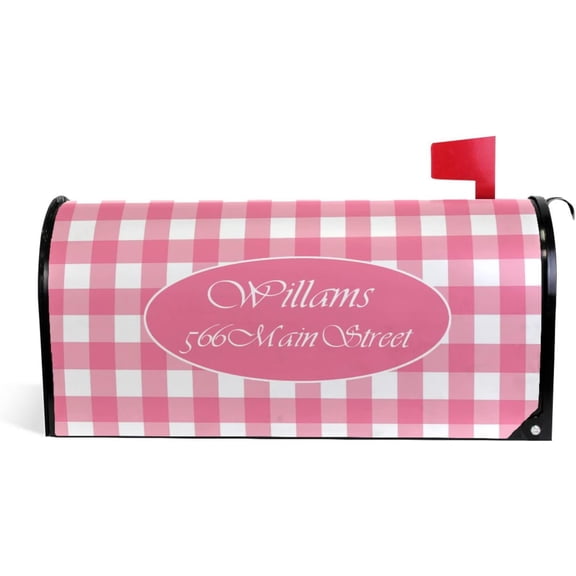 Custom Address Mailbox Covers Magnetic - Personalized Mailbox Magnet Decor Pink Plaid Standard Size 21x18