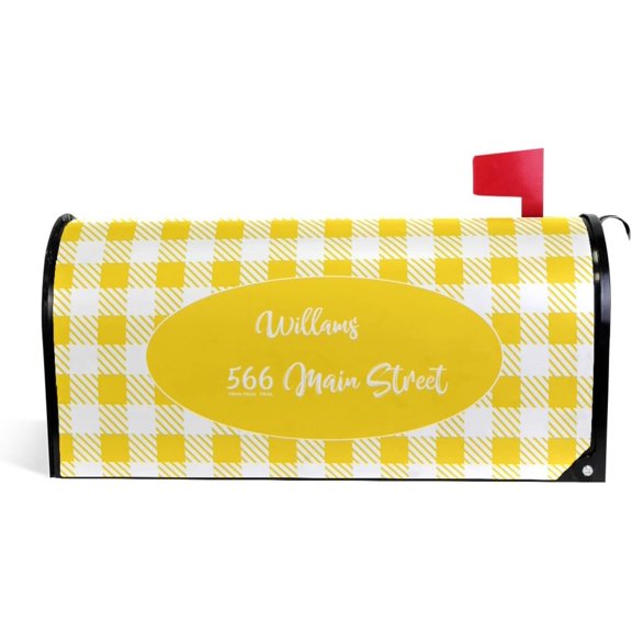 Custom Address Mailbox Covers Magnetic - Personalized Mailbox Magnet Decor Yellow Plaid Standard Size 21x18