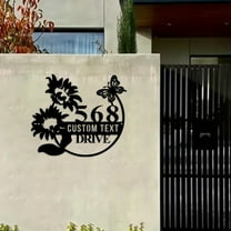 Custom Address Sign, Outdoor Modern House Number Name Plaques, Personalized Flower Butterfly Metal Wall Art Decoration Housewarming Gift