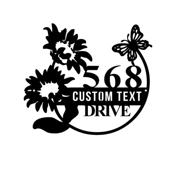 Custom Address Sign, Outdoor Modern House Number Name Plaques, Personalized Flower Butterfly Metal Wall Art Decoration Housewarming Gift