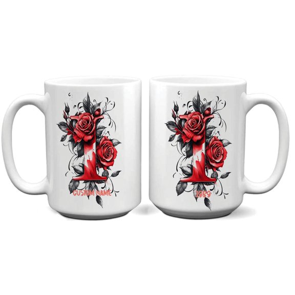 Custom Alphabet Coffee Mug for Women with Initial I - Personalized Monogram 11oz 15oz Cup - Elegant Drinkware for Work, Kitchen, or Mother’s Day