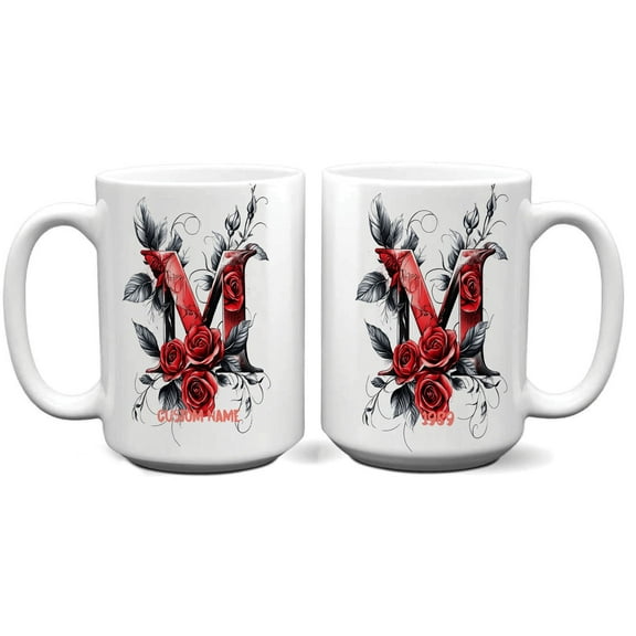 Custom Alphabet Mug with Initial M for Women - Personalized Monogram Coffee Cup 11oz 15oz - Elegant Daily Use Mug for Home, Work, or Mother’s Day
