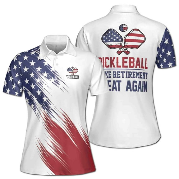 Custom America Pickleball Make Retirement Great Again Women's Polo Shirt S-5XL
