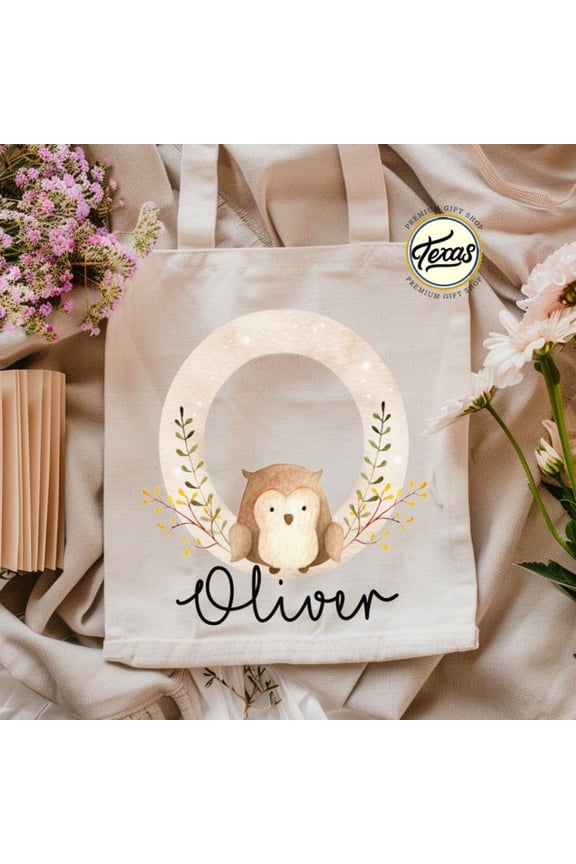 Custom Animal Initial Tote Bag Personalized Kids Gift