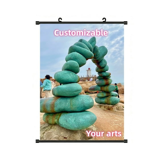 Custom Anime/Photo Canvas Hanging Scroll Poster - 16x24 Inch Vertical Gaming Room Wall Art for Kids/Teens, with Black Plastic Rod & Hooks, Custom Made from Your Favorite Anime/Family Photos