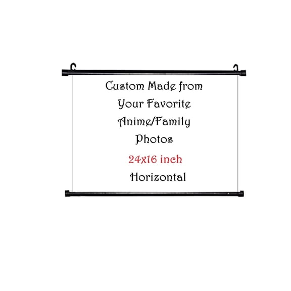 Custom Anime/Photo Canvas Hanging Scroll Poster - 24x16 Inch Horizontal‌ Gaming Room Wall Art for Kids/Teens, with Black Plastic Rod & Hooks, Custom Made from Your Favorite Anime/Family Photos