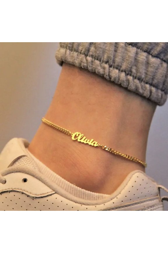 Custom Anklet for Woman 14K White Gold Personalized Name Cuban Chain Anklet On The Leg Gift Jewelry