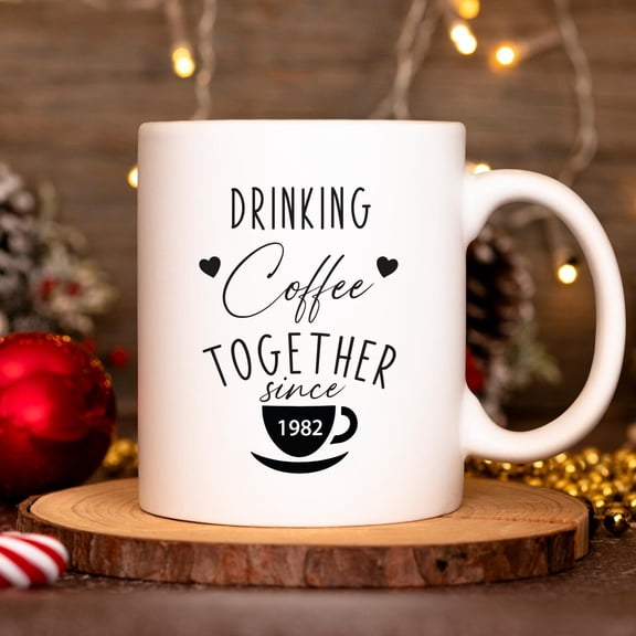 Custom Anniversary Mug, Drinking Coffee Together Since 1975 Couple Name Mug, Husband Gift, Wedding Gift, Custom Name Mug, Ceramic Mug