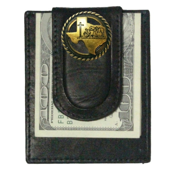 Custom Antique Brass Praying Cowboy Church Paul and Taylor Money Clip Wallet Black