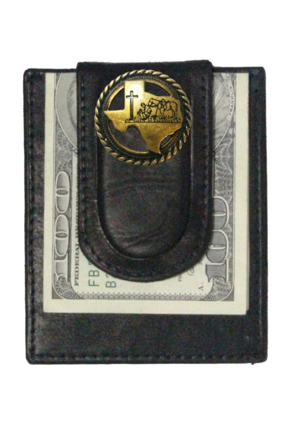 Custom Antique Brass Praying Cowboy Church Paul and Taylor Money Clip Wallet Black