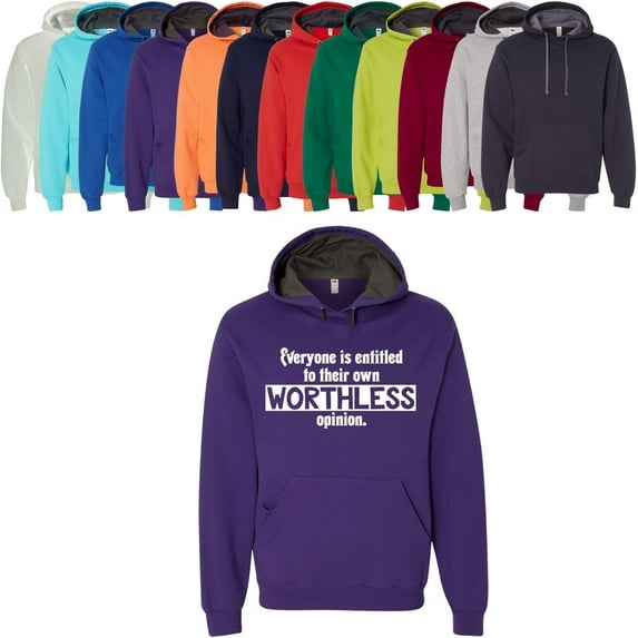 Custom Apparel House Everyone is Entitled to Their Own Worthless Opinion Hoodie, Adult Unisex Funny Gift Sweatshirt Purple