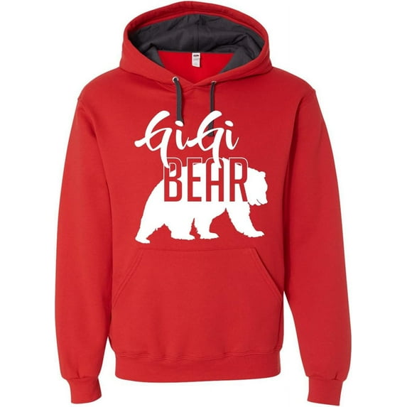 Custom Apparel House GiGi Bear Hoodie Grandma Mom Granny Women Soft Mother's Day Hoodie Adult Unisex Women's Sweatshirt, Red, Large