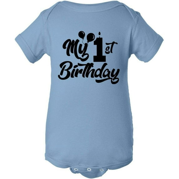 Custom Apparel House My First Birthday Baby Onesie - Baby Boys My 1st Birthday Bodysuits Shirts and Outfits Light Blue