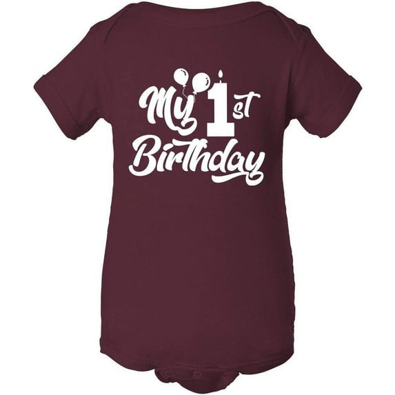 Custom Apparel House My First Birthday Baby Onesie - Baby Boys My 1st Birthday Bodysuits Shirts and Outfits Maroon