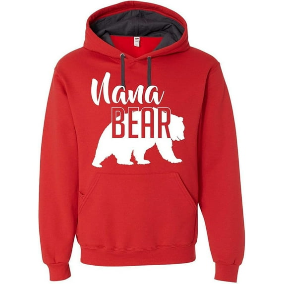Custom Apparel House Nana Bear Hoodie Grandma Mom Women Family Bear Design Soft Hoodie Adult Pullover Sweatshirt, Fiery Red, 3XL