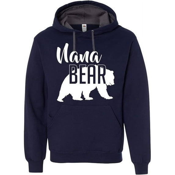 Custom Apparel House Nana Bear Hoodie Grandma Mom Women Family Bear Design Soft Hoodie Adult Pullover Sweatshirt, Navy, XL