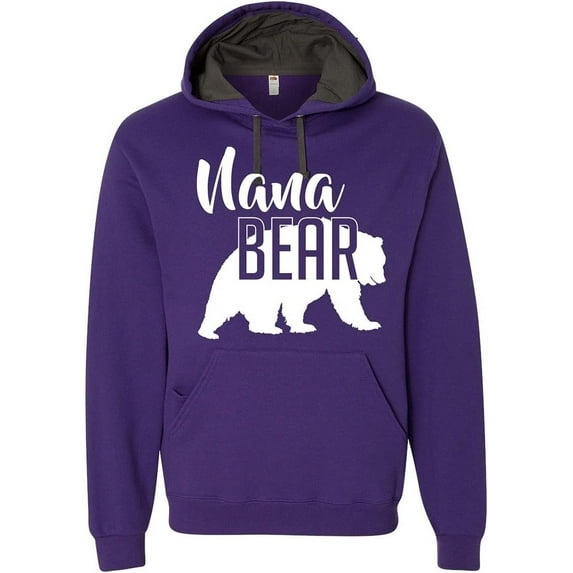 Custom Apparel House Nana Bear Hoodie Grandma Mom Women Family Bear Design Soft Hoodie Adult Pullover Sweatshirt, Purple, 3XL