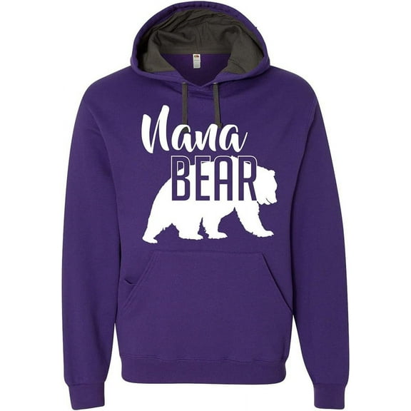 Custom Apparel House Nana Bear Hoodie Grandma Mom Women Family Bear Design Soft Hoodie Adult Pullover Sweatshirt, Purple, XL