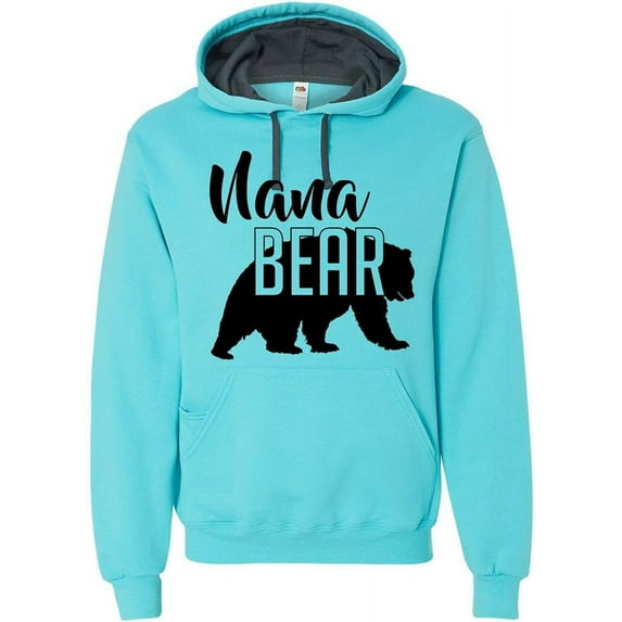 Custom Apparel House Nana Bear Hoodie Grandma Mom Women Family Bear Design Soft Hoodie Adult Pullover Sweatshirt, Scuba Blue, XL