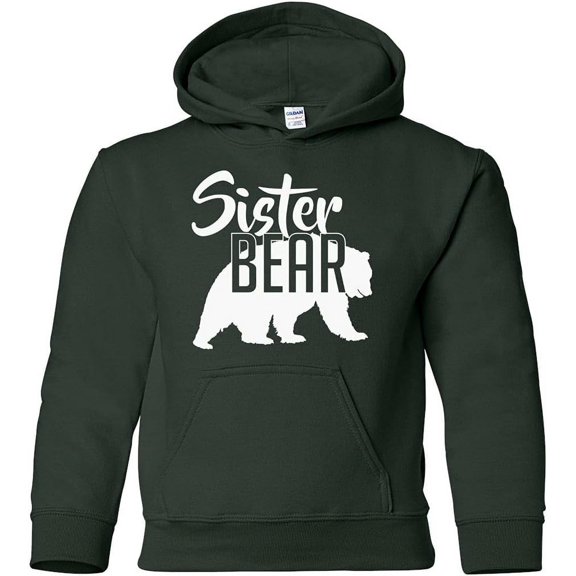Custom Apparel House Sister Bear Hoodie Youth Childrens Girls Soft Hoodie Unisex Sweatshirt, Forest, S