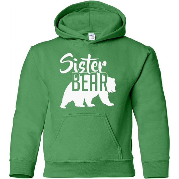 Custom Apparel House Sister Bear Hoodie Youth Childrens Girls Soft Hoodie Unisex Sweatshirt, Irish Green, XL