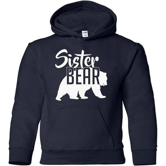 Custom Apparel House Sister Bear Hoodie Youth Childrens Girls Soft Hoodie Unisex Sweatshirt, Navy, S