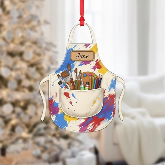 Custom Artist Apron Ornament – Personalized Name Acrylic Art Design – Painter Décor