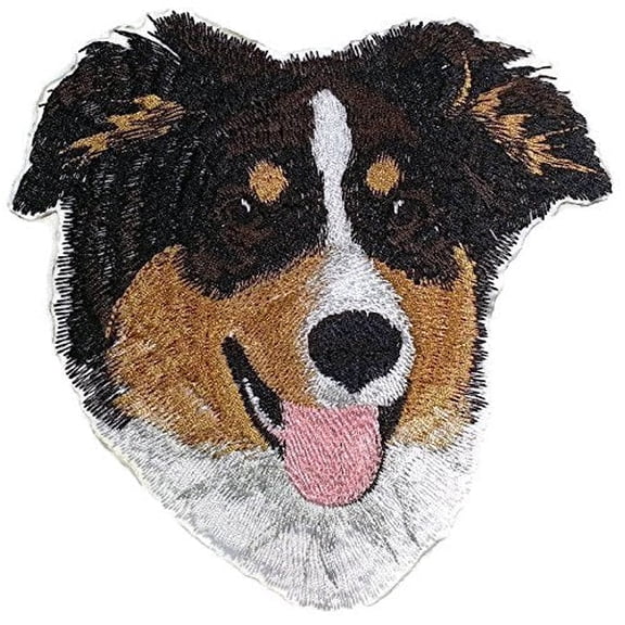 Custom Australian Shepherd Dog Face Embroidery IronOn/Sew Patch [5.5" x 5.5"]