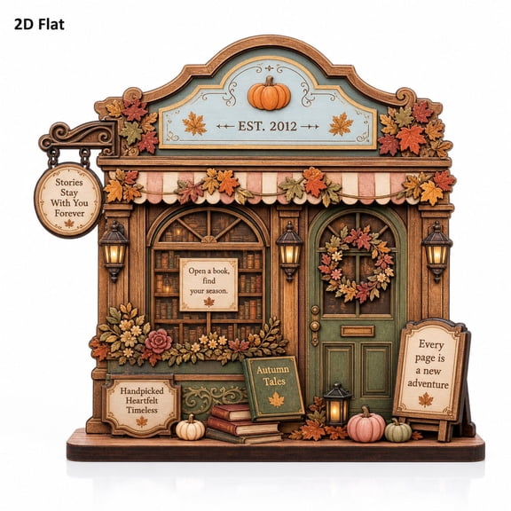 Custom Autumn Bookshop 2D Wooden Block, Ghost Reading Book Nook Decor, Fall Bookshelf Display, Halloween Book Lover Gift, Bookish Library Gift