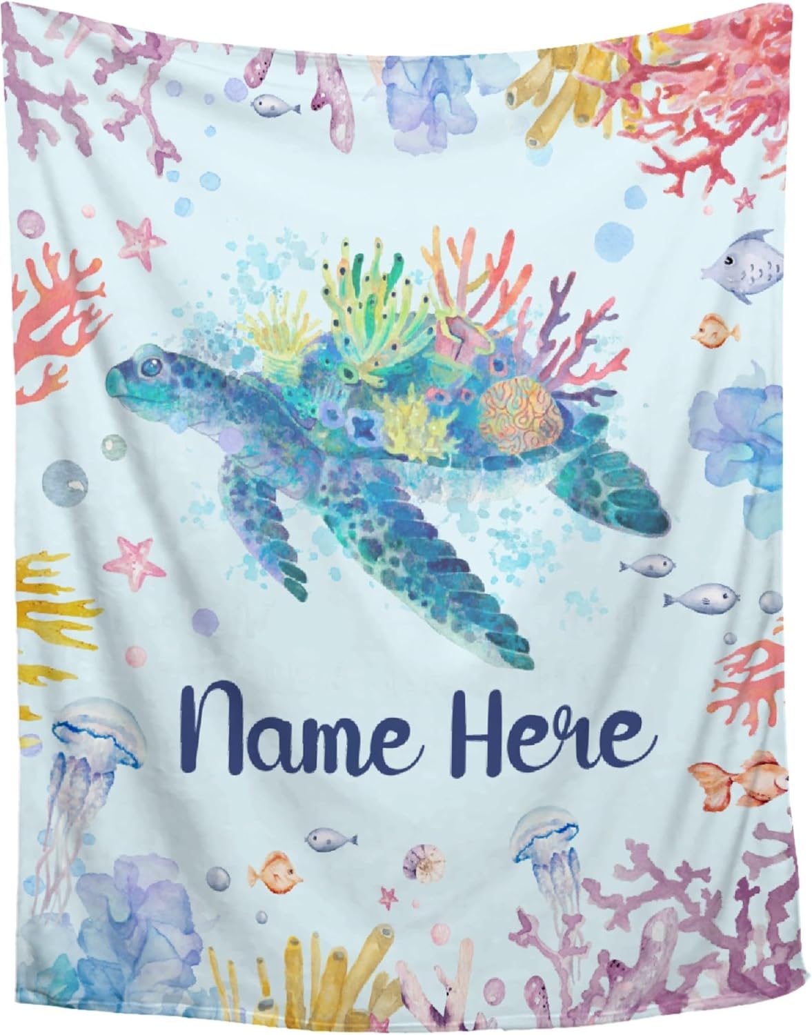 Custom Baby Name Sea Turtles Blanket,Personalized Baby Sea Turtles