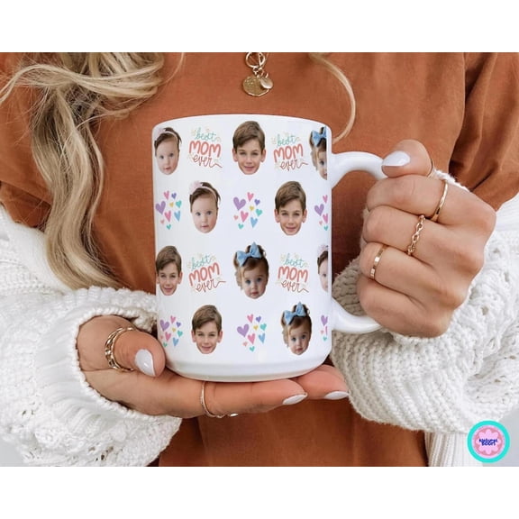 Custom Baby Photo Mug With Faces For Mom, Personalized Kids Face Mug, Best Mom Ever Gift Mother'S Day Coffee Cup, Picture Mug Gift From Kids, Bekilab Ceramic Coffee Mug, 11oz 15oz Gift