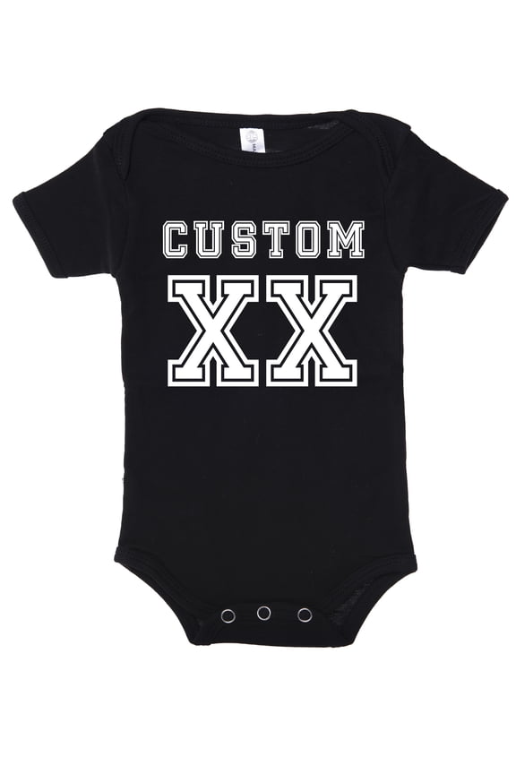 Custom Baby football romper, Personalized baby one-piece with name and number - Black CECA165FOOTBALL S9 12-18