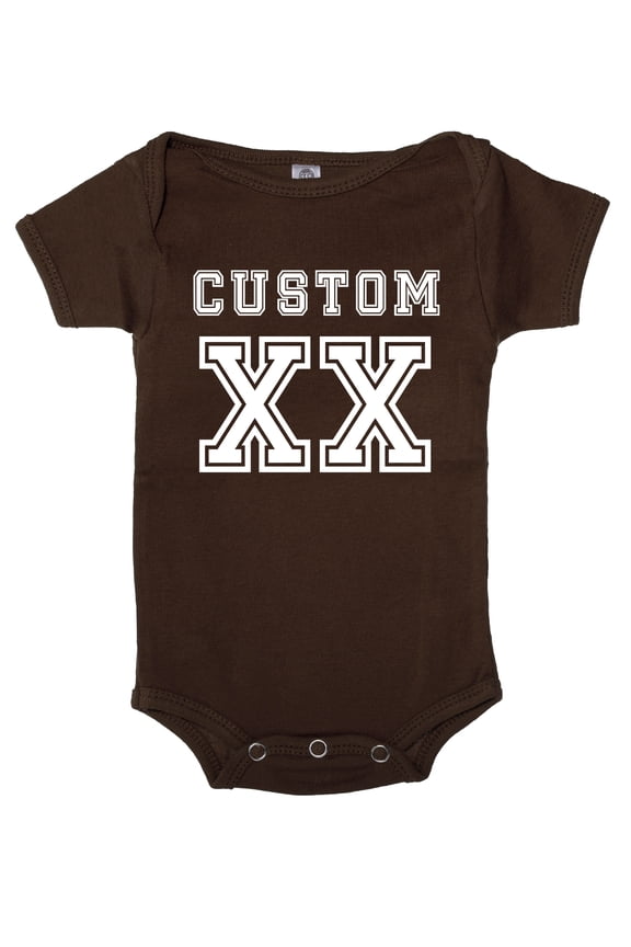 Custom Baby football romper, Personalized baby one-piece with name and number - Espresso CECA165FOOTBALL S9 12-18