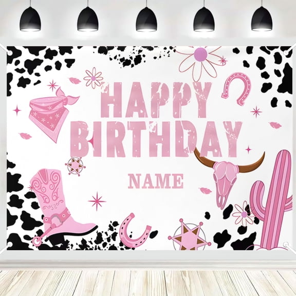 Custom Backdrop 5x3 ft, Personalized Birthday Background, Upload Your Name for Event Birthday Baby Shower West Cowboy Theme Party Photography Supplies Decor
