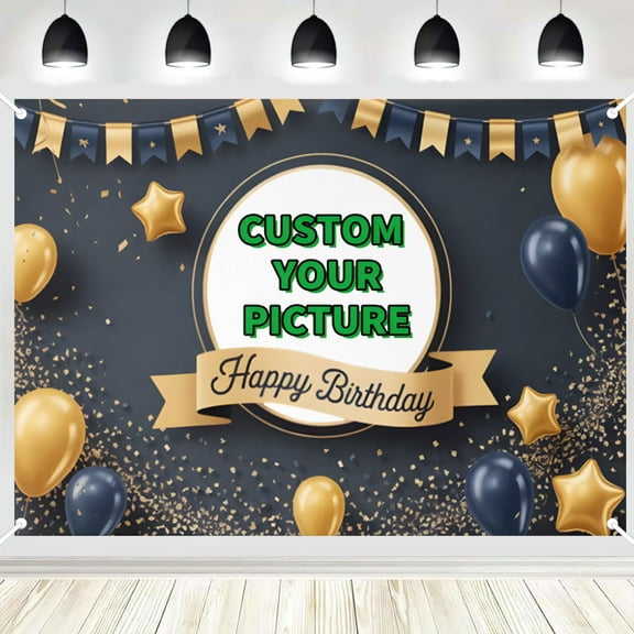Custom Backdrop 5x3 ft, Personalized Birthday Background, Upload Picture Text Banner for Event Birthday Theme Party Photography Supplies Decor