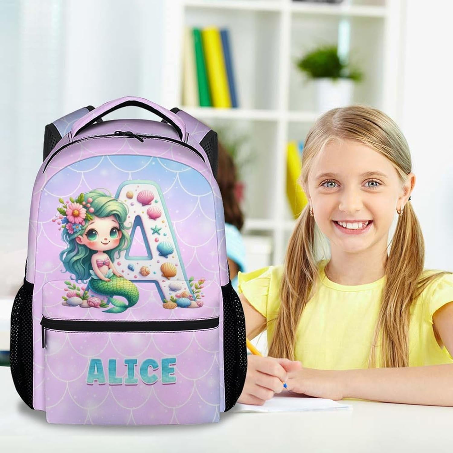 Custom Backpack For Girls 17 Inch Personalized Cute Initial Mermaid Backpa Walmart
