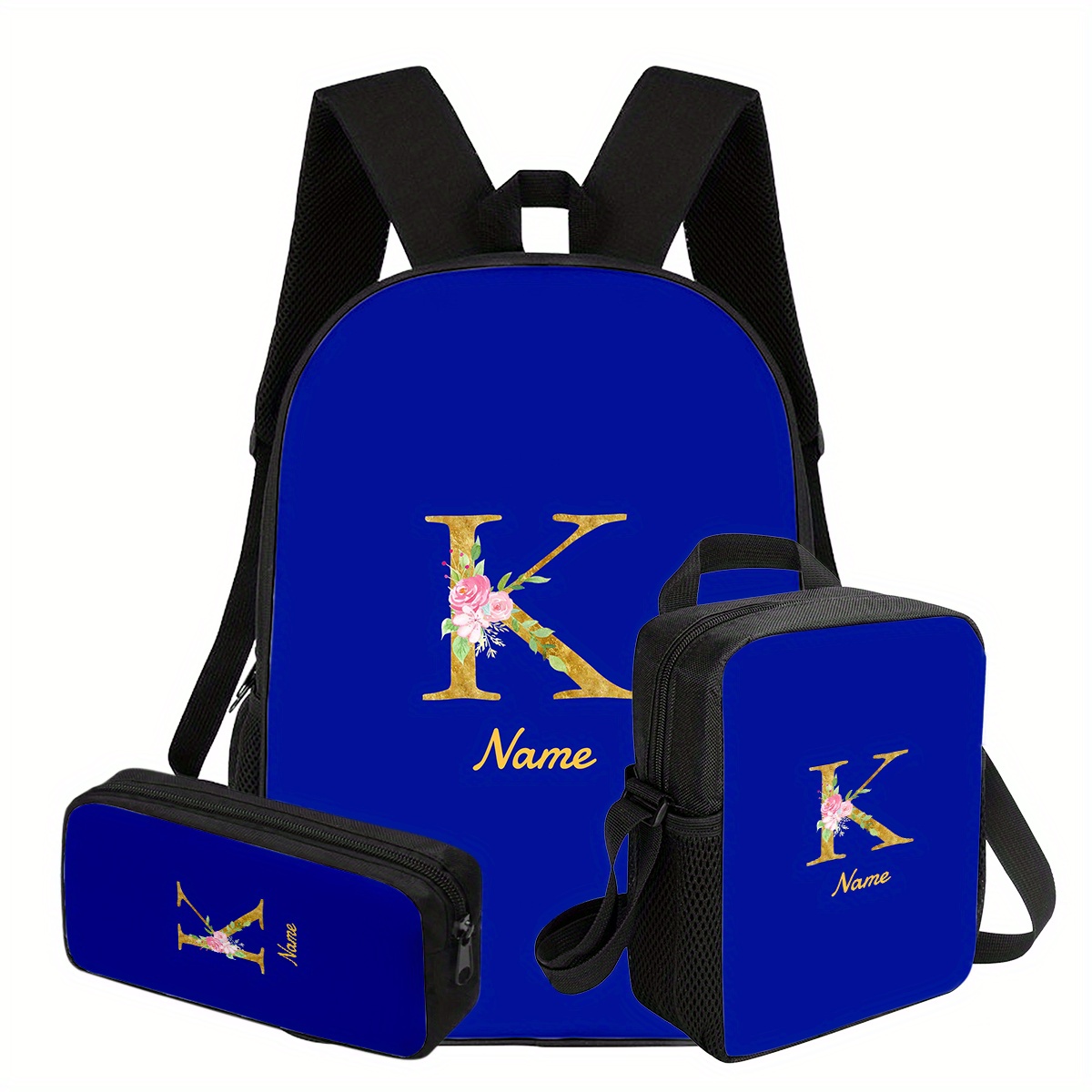 Custom Backpack for Men Women, Set 3pcs Personalized Initial Bookbag ...