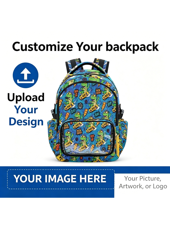 Custom Backpack Personalized School Bookbag with Clear PVC Front Pocket, Laptop Compartment, Water Resistant Travel Daypack