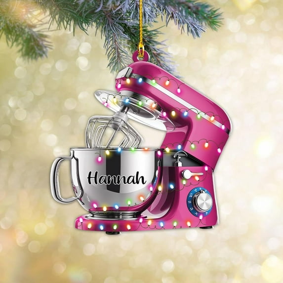 Custom Baking Mixer Lights 2D Flat Ornament Customized Stand Mixer Mica Christmas Ornaments Love Cooking Xmas Keepsake Gift Ideas Gifts for Chef Lovers Gift (CBM10) - 3359 (Pink)