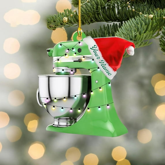 Custom Baking Mixer Lights 2D Flat Ornament Customized Stand Mixer Mica Christmas Ornaments Love Cooking Xmas Keepsake Gift Ideas Gifts for Chef Lovers Gift (BM2) - 3365 (Green)