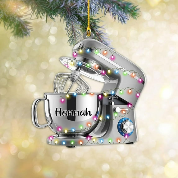 Custom Baking Mixer Lights 2D Flat Ornament Customized Stand Mixer Mica Christmas Ornaments Love Cooking Xmas Keepsake Gift Ideas Gifts for Chef Lovers Gift (CBM10) - 3359 (Grey)