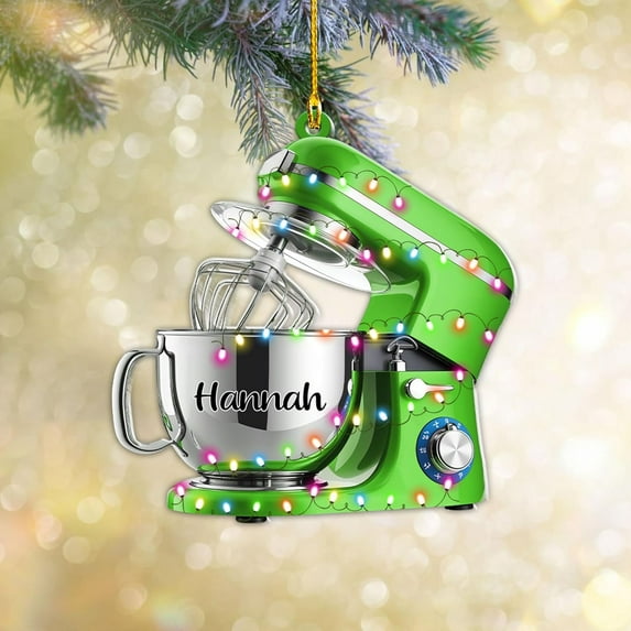Custom Baking Mixer Lights 2D Flat Ornament Customized Stand Mixer Mica Christmas Ornaments Love Cooking Xmas Keepsake Gift Ideas Gifts for Chef Lovers Gift (CBM10) - 3359 (Green)